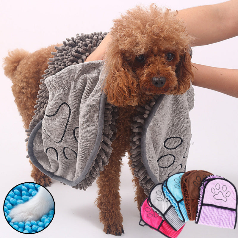 Saugfähiges Hundetuch Chenille Hundetrockentuch Mikrofaser Handtuch mit Taschen