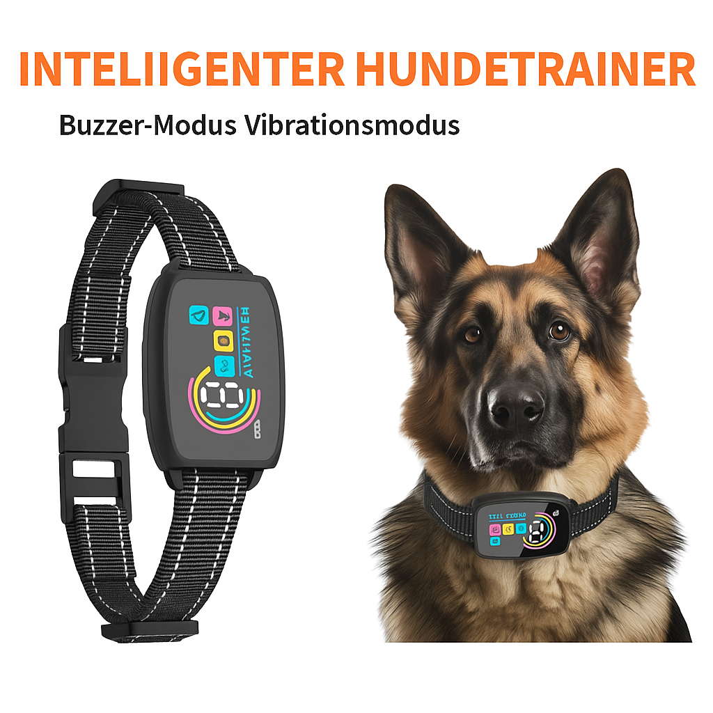 Antibellhalsband Hund mit KI, 4 Modi, Vibrationshalsband, wasserdicht, LCD Display