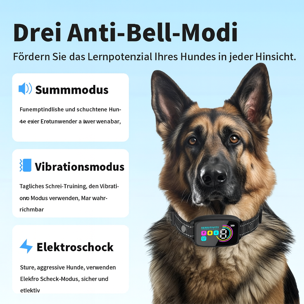Antibellhalsband Hund mit KI, 4 Modi, Vibrationshalsband, wasserdicht, LCD Display
