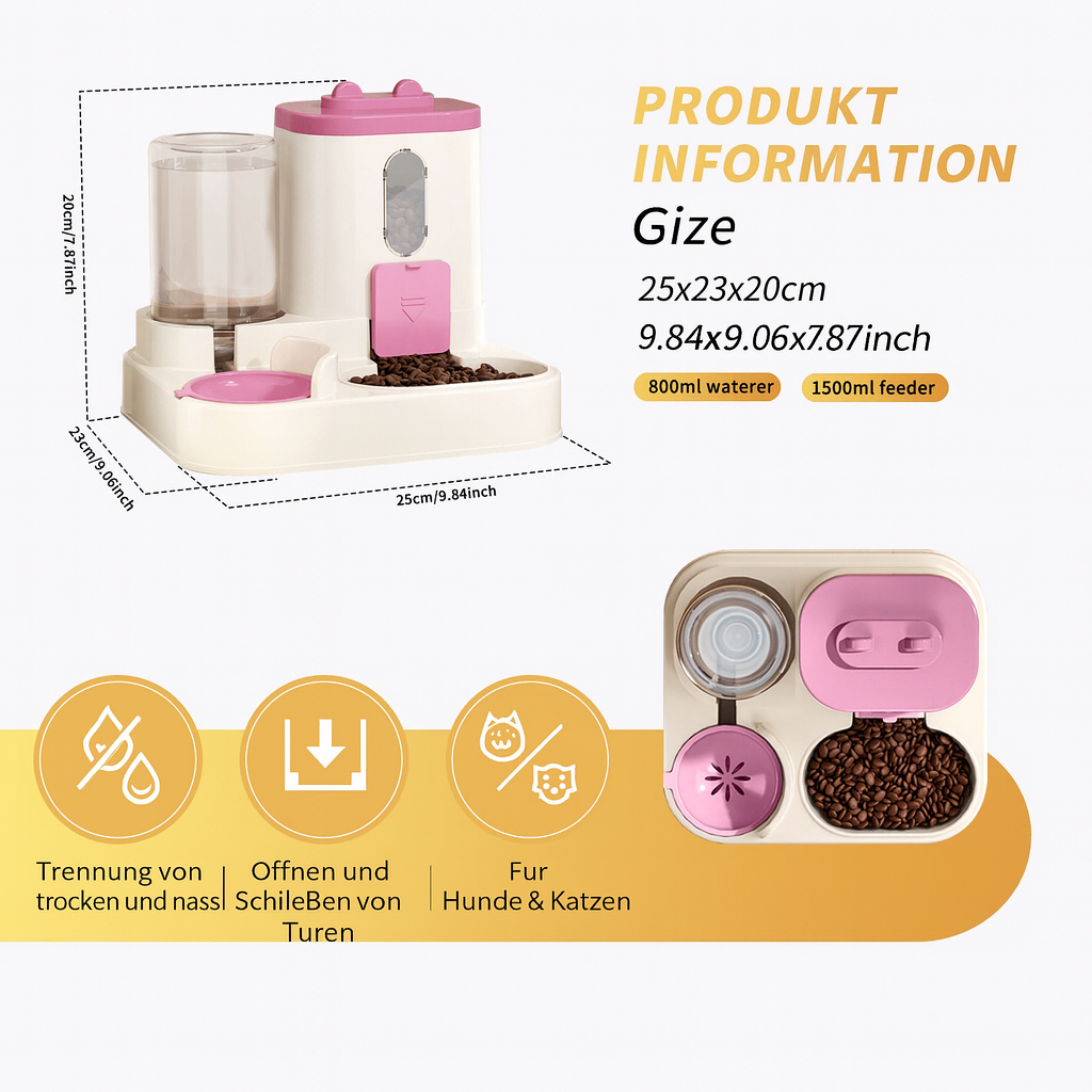Automatischer Futterautomat 2in1 Futter Wasserspender für Katze Hund Haustiere